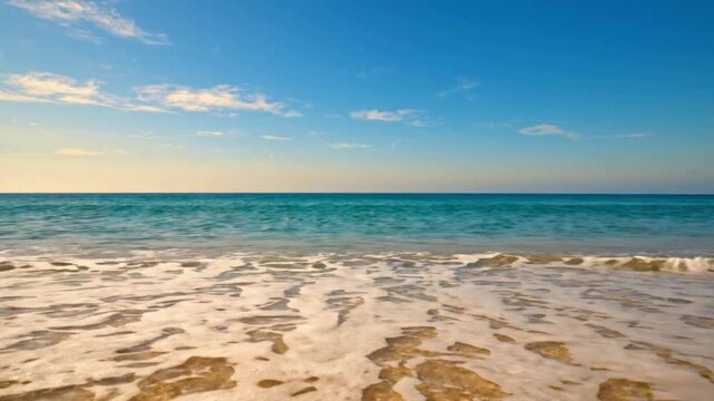 Ocean waves gently hitting shore calm wide shot relaxing motion
