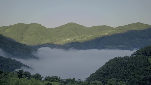 봉화 청량산 명호면 아침 안개 HDR 타임랩스, 여름 새벽 산봉우리와 안개 풍경