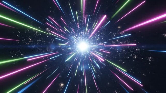 Abstract Neon Light Speed Tunnel Motion Background.
