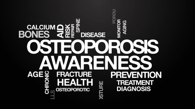 osteoporosis awareness concept Animated Tag Word Cloud kinetic typography, Text Design Animation typography seamless loop video motion graphics Intro Wordart tagcloud 