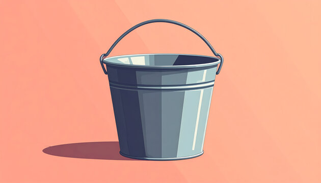 Steel bucket illustration as a grey trapezoid with a wire handle on peach background capturing utility and classic metallic texture generative AI