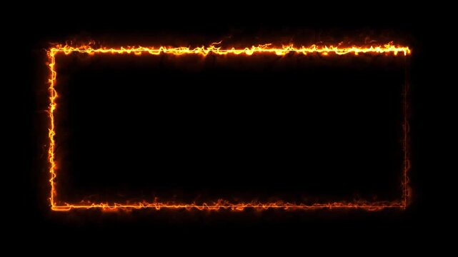 Glowing fire rectangle frame border animation on black background