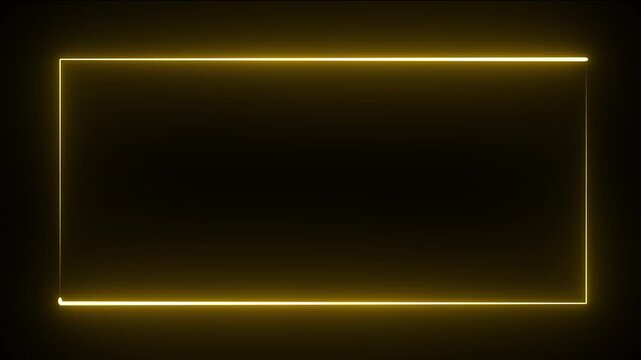 Glowing golden neon rectangular frame border animation