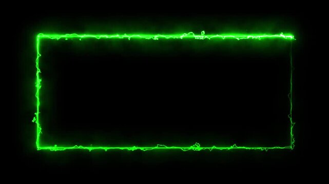 Glowing green neon rectangular border frame with electric energy effect