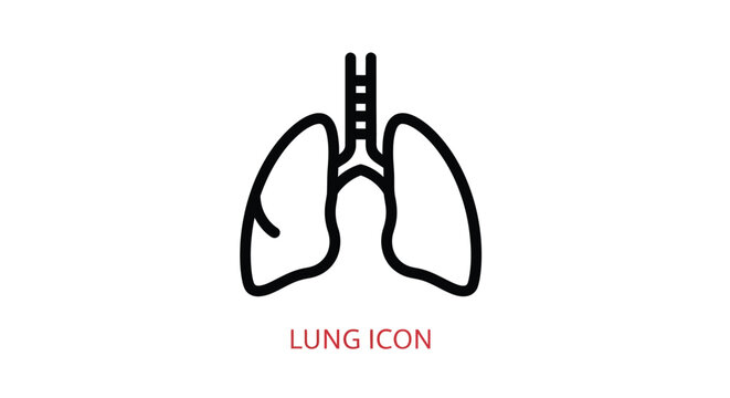 A simple black line drawing depicts a pair of human lungs with a trachea labeled lung icon