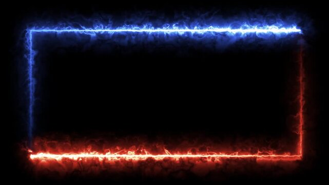 Red and blue neon energy frame border with glowing electric plasma effect