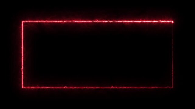 Red neon glowing rectangular frame border with electric energy effect