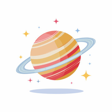 Stylized Planet with Rings and Stars
