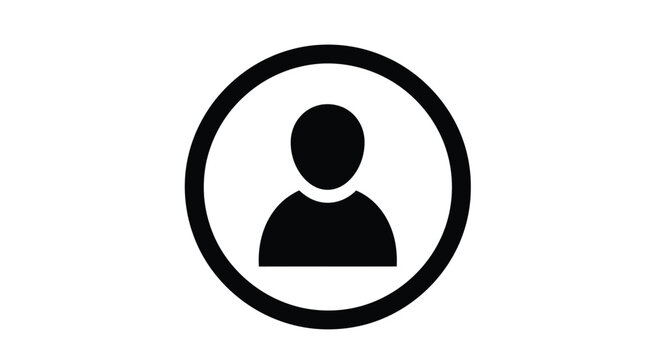 A simple black silhouette of a person s head and shoulders within a circular frame