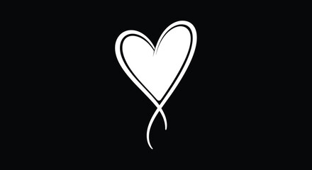 A simple hand drawn white heart shape stands out against a stark black background evoking feelings of love © grvect02