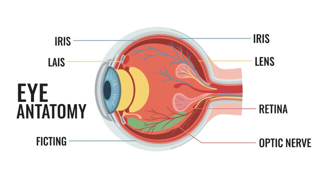 Detailed Diagram of Human Eye Anatomy with Labeled Parts.