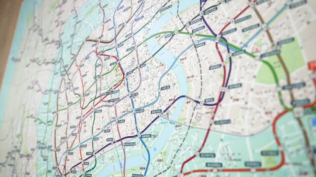 Shanghai Metro Subway Map Close Up with Colorful Lines