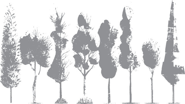 Grunge tree illustration with dot pattern shading Urban forest artwork with brutalist halftone style