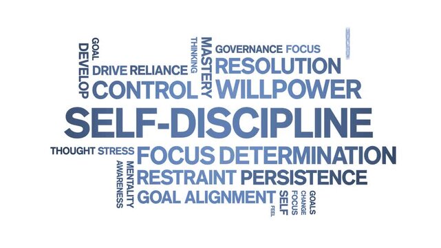 Self-Discipline animated word cloud-text design animation tag kinetic typography seamless loop.