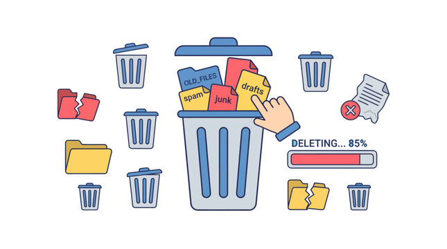 Digital waste management and data deletion concept.