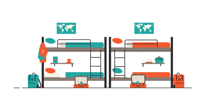 a colorful illustration of a hostel room.