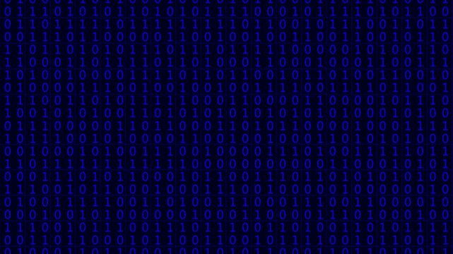 Binary Code on Black Digital Background. Rows of ones and zeros in a binary pattern create a digital data backdrop, symbolizing coding and information processing. animation