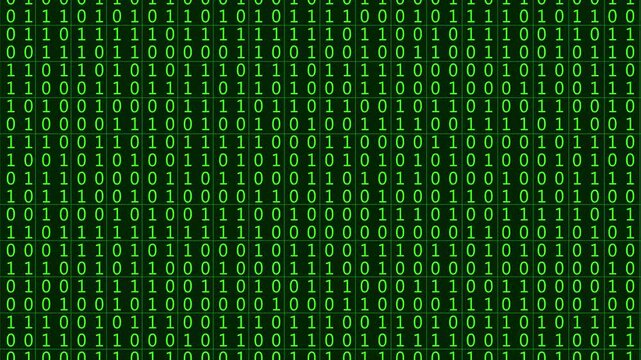 Binary Code on Black Digital Background. Rows of ones and zeros in a binary pattern create a digital data backdrop, symbolizing coding and information processing. animation
