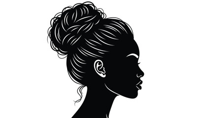 A striking silhouette of a woman s profile showcasing an elaborate textured updo hairstyle © grvect02