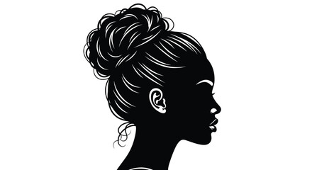 A striking black and white silhouette depicts a woman s profile with an elaborate updo hairstyle © grvect02