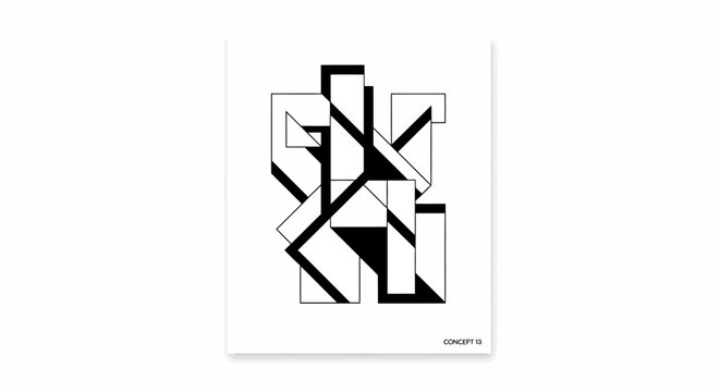 Abstract black and white geometric composition with architectural lines