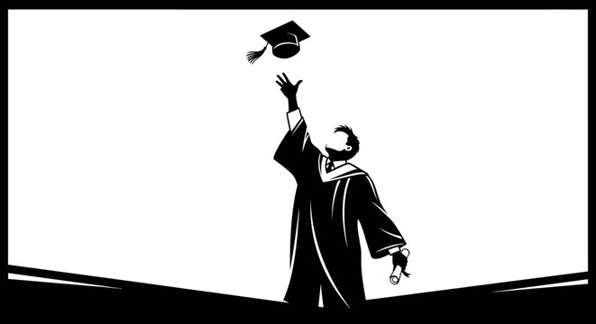Graduate throwing cap in the air at commencement ceremony