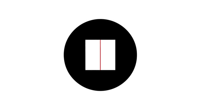 Minimalist black circle icon with white rectangles and red line