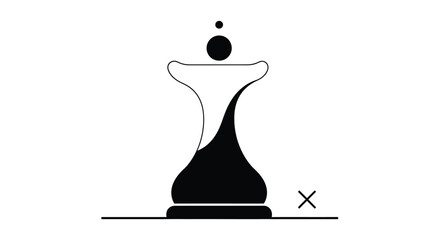 A minimalist black and white illustration depicts a chess queen and a small cross symbol © grvect02