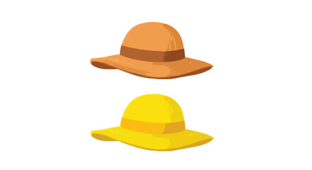 Fototapeta premium Two brightly colored sun hats are displayed one orange and one yellow with dark bands