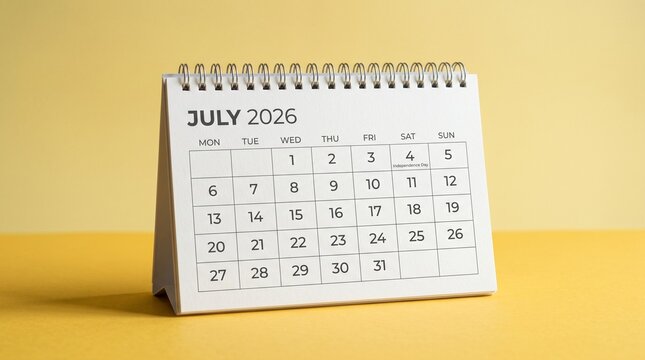 July 2026 Monthly Desk Calendar on Minimal Yellow Background