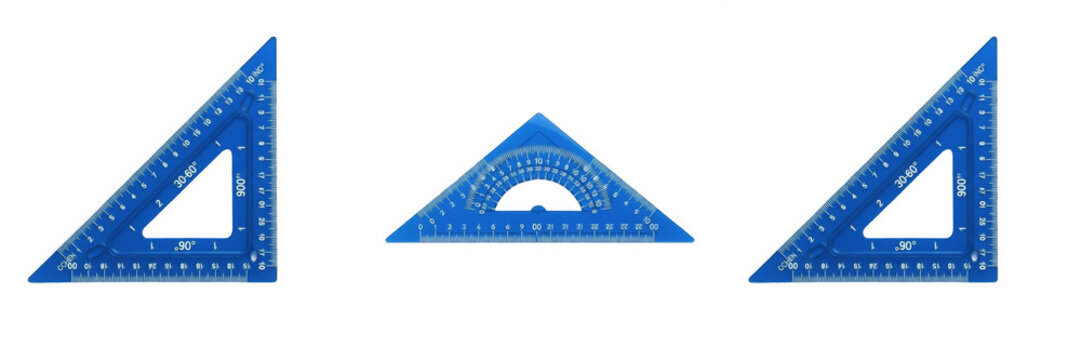 Blue Plastic Triangle Ruler PNG, School Math Geometry Tool Isolated on Transparent Background, Office Drafting Stationery Clipart.