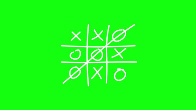 Tic tac toe game animation with green background, 4k video