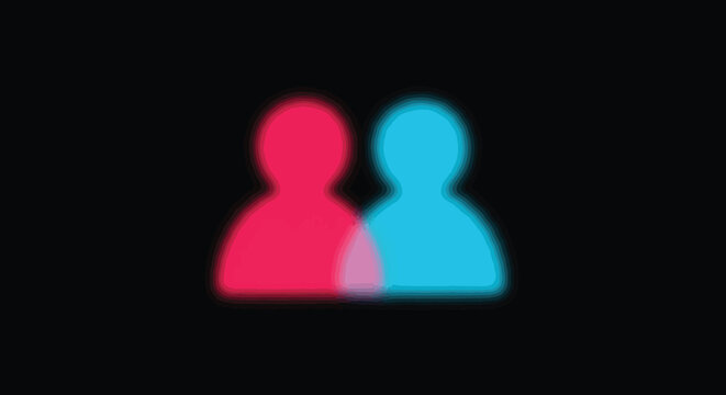 Abstract representation of two figures one red and one blue against a dark black background