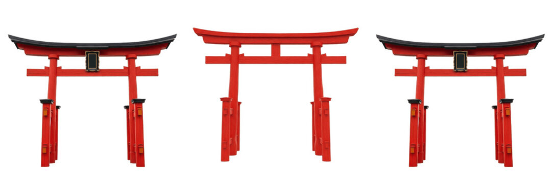Traditional Japanese Torii Gate PNG, Red Shinto Shrine Portal Isolated on Transparent Background, Japan Travel Culture Design Element.