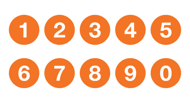 Orange number circles isolated on white background