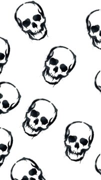 Emo background, vertical background. Edgy Street Art Skull Pattern with Repeating Graffiti Symbols