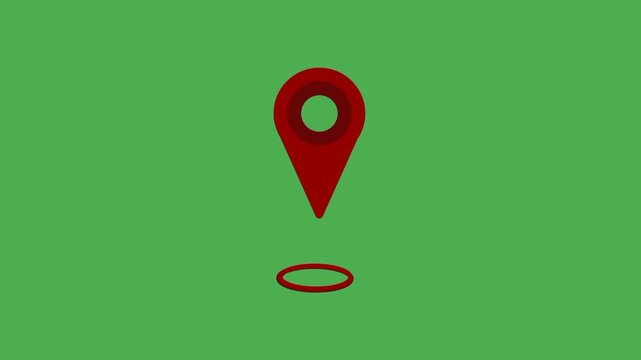 Red location pin bouncing above circle base. Motion concept of navigation, tracking, and dynamic position