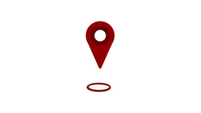 red map pointer. Red location pin bouncing above circle base. Motion concept of navigation, tracking, and dynamic position