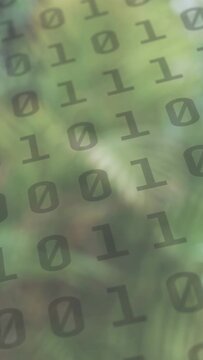 Vertical video: Translucent 01 overlay holding while green blur shifting by focus shift as data