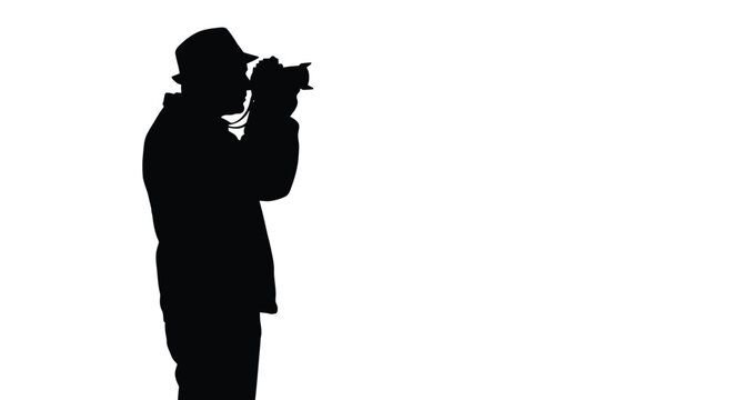A silhouetted figure of a photographer intently focused while holding a camera to their eye