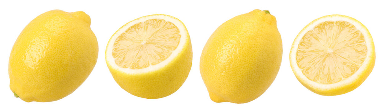 ripe lemon fruit, slice and half isolated, transparent PNG