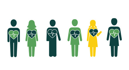 A row of stylized figures most with green heart symbols and one highlighted in yellow © grvect02