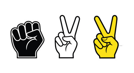Obraz premium Three hand gestures are displayed a fist a peace sign and a v sign each with distinct coloration