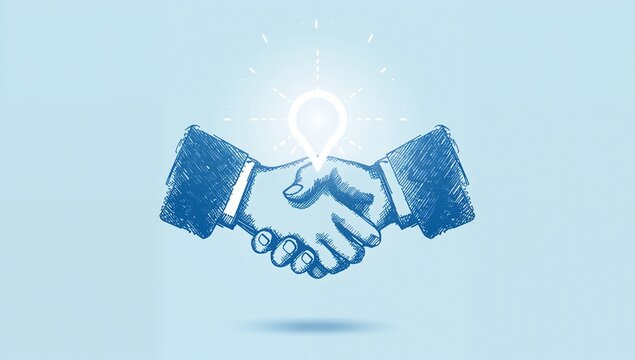 Handshake Illustration with Light Bulb Symbolizing Bright Ideas