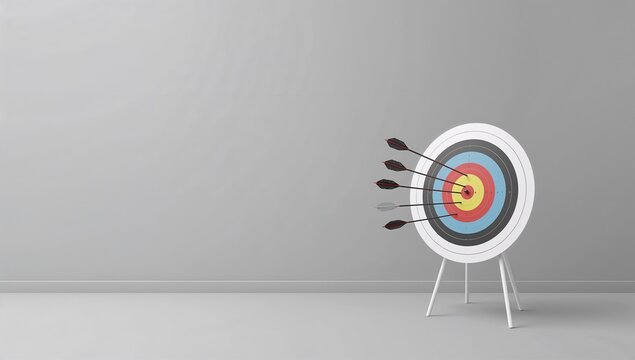 Archery Target with Arrows Hitting Bullseye in Minimalist Setting