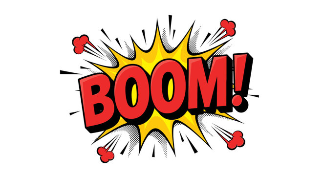 Comic boom explosion, cartoon speech bubble, pop art vector graphic