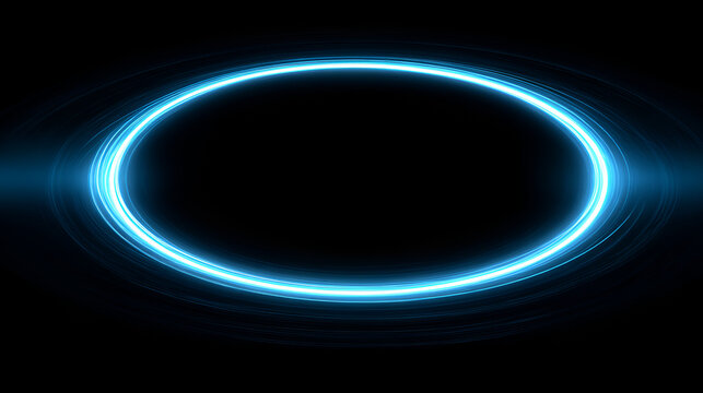 Blue neon ring. Glowing circle. Glow effect. Round light frame. abstract light lines of movement and speedAbstract light lines of movement and speed. light blue ellipse Stock Illustration