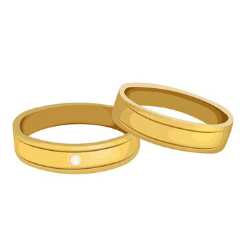 Couple Gold Wedding Rings Illustration Isolated on White Background