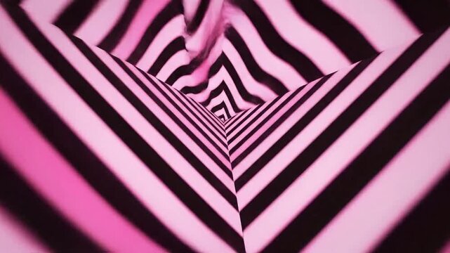 Abstract Pink and Black Striped Tunnel Vortex Animation.