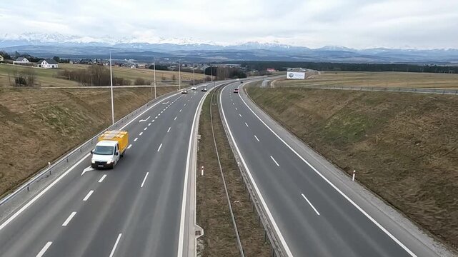 NOWY TARG, POLAND - APRIL 23, 2026: A section of National Road 47, popularly known as 'Zakopianka', near Nowy Targ.